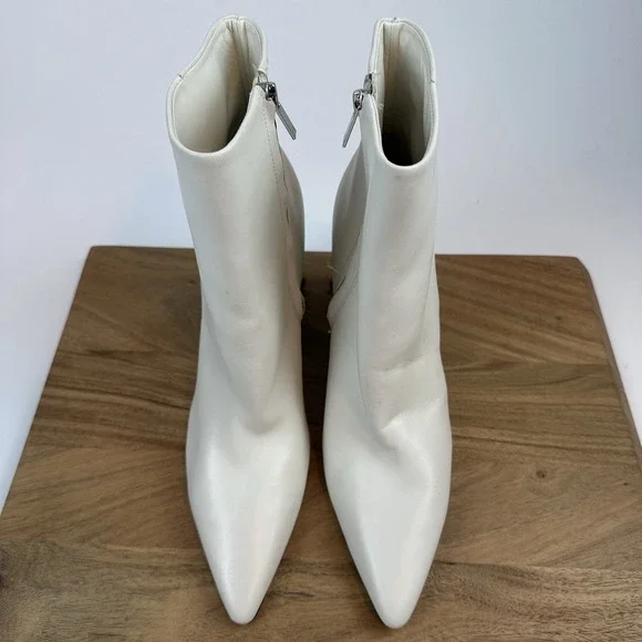 New Womens Marc Fisher LTD Codyy White Leather Flared Heel Ankle Boots Size 11 M - Picture 6 of 10